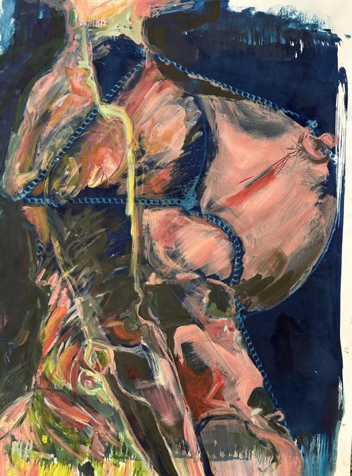Abstract painting of a chained nude.